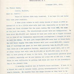 Letter - George Eastman to Thomas Baker, 13 Nov 1912