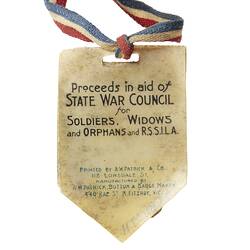 Badge - Remembrance Day, 'Australia's Heroes Gallipoli', 25 Apr 1918, Reverse