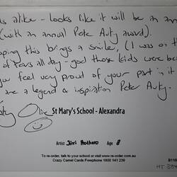 Card - From St. Mary's School, Alexandra to Peter Auty, c 2009