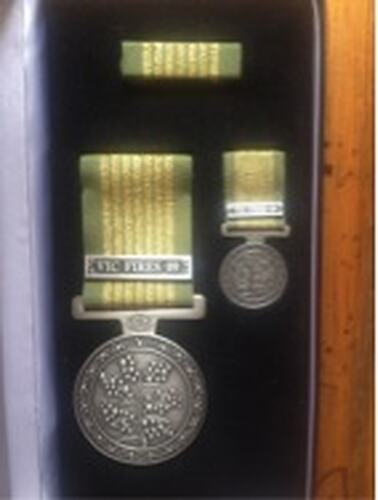 Photograph of Medal - National Emergency Medal Awarded Posthumously to Peter Auty, CFA volunteer, Flowerdale,