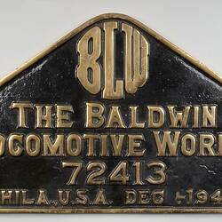 Locomotive Builders Plate - Baldwin Locomotive Works, Philadelphia, USA, 1945