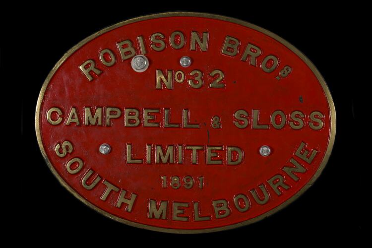 Locomotive Builders Plate - Robison Bros., Campbell & Sloss, 1891