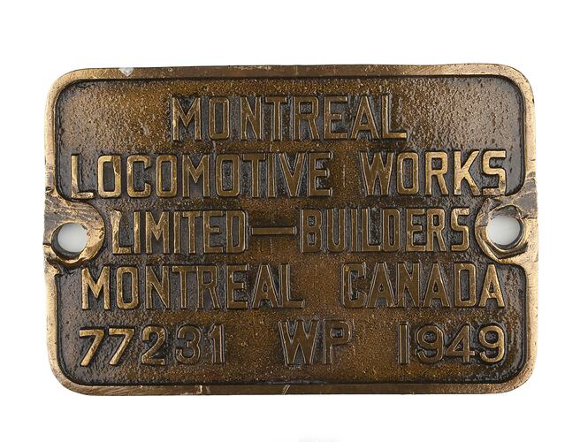 Locomotive Builders Plate - Montreal Locomotive Works, 1949