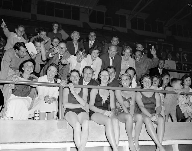 Victorian Amateur Swimming Association, Spectators with Female Swimmers, Melbourne, Victoria, Mar 1959