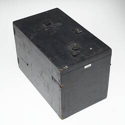 Top of wooden box camera.