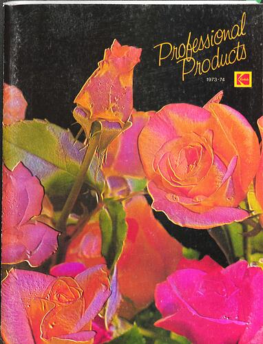 Cover page with black background and pink flowers.