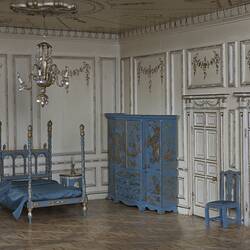 Dolls' House - F.A. Clemons, 'Pendle Hall', 1940s, Room 18, Blue Bedroom, Furnished