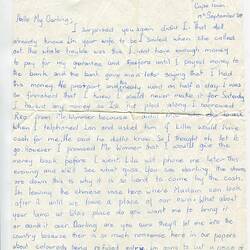 Letter - Sylvia Boyes To Lindsay Motherwell, Cape Town To London, 19 Sep 1969