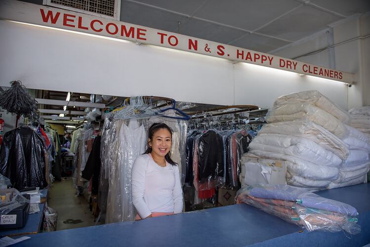 Owner of Dry-Cleaning Business at Work During COVID-19 Lockdowns, Fairfield, Victoria, 23 May 2020