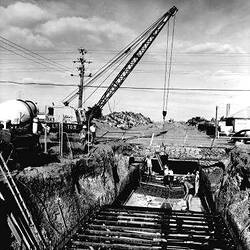 Negative - Construction Workers Pouring Concrete, Millers Road, Brooklyn, Victoria, 26 Jan 1962