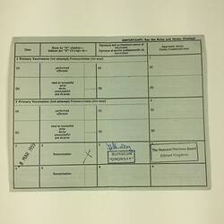 HT 54678, Vaccination Certificate - Smallpox, Issued to Beryl Adams , 8 Mar 1959 (MIGRATION), Document, Registered