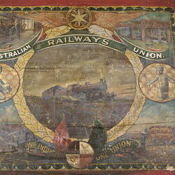 Australian Railways Trade Union. Banner, before treatment.