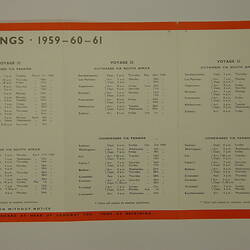 Sailing Schedule - S.S. Southern Cross, 1959-60 (inside - right)