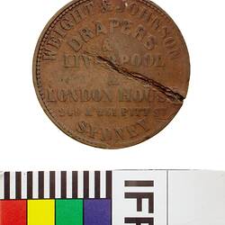 Token - Halfpenny, Weight & Johnson, Drapers & Outfitters, Sydney, New South Wales, Australia, circa 1857