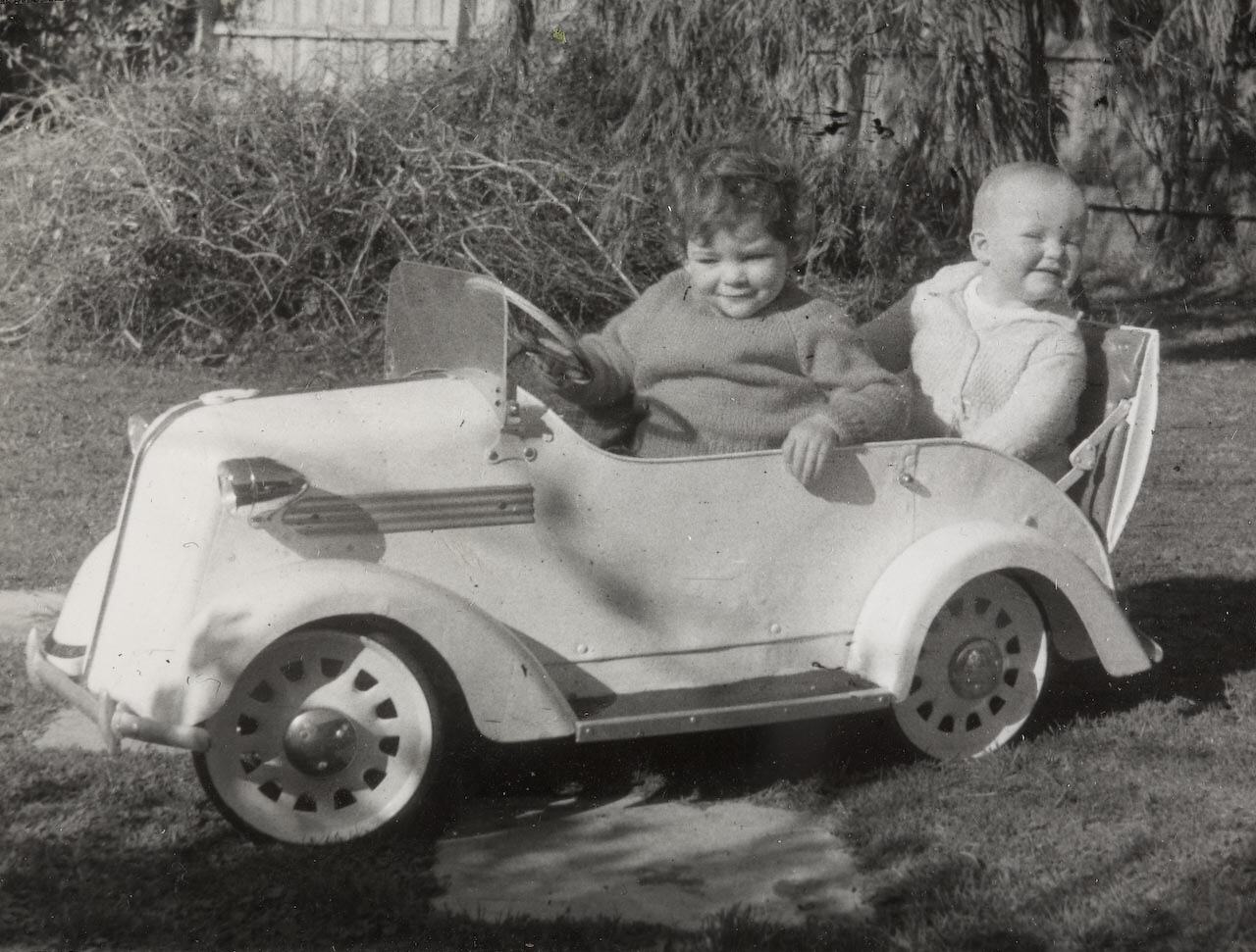 Digital Photograph - Boy & Girl in Family Toy Car, Highett, late 1965