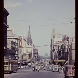 Digital Photograph - View of Swanston Street from Latrobe Street, Melbourne, 1957