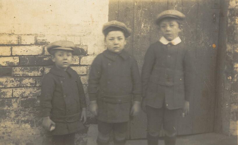 Digital Photograph - Three Boys in Doorway, Richmond, circa 1917