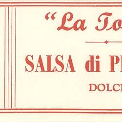 Food Label - La Tosca Pimiento Sauce, 1950s