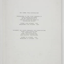 Conference Proceedings - the First Congress for Italo-Australian Women, 1985