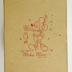 Card box with printed red Mickey Mouse fishing image.