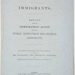 Victorian Parliamentary Paper - 'Public Institutions for General Immigrants', 1853