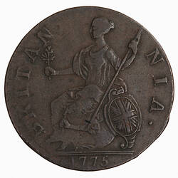 Coin - Halfpenny, George III, Great Britain, 1775 (Reverse)