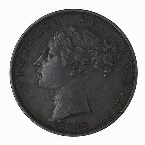 Coin - Farthing, Queen Victoria, Great Britain, 1853 (Obverse)