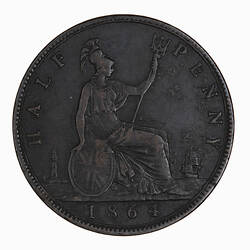 Coin - Halfpenny, Queen Victoria, Great Britain, 1864 (Reverse)