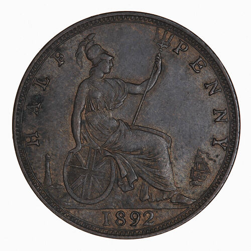 Coin - Halfpenny, Queen Victoria, Great Britain, 1892 (Reverse)
