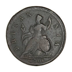 Coin - Halfpenny, George I, Great Britain, 1718 (Reverse)