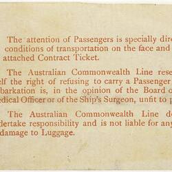 Leaflet - Conditions for Travel, Australian Commonwealth Line, 3 Apr 1928