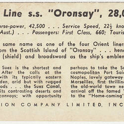 Bookmark - SS Oronsay, Orient Lines, circa 1950s