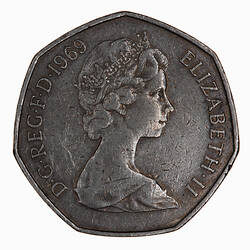 Coin - 50 New Pence, Elizabeth II, Great Britain, 1969 (Obverse)