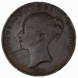 Coin - Penny, Queen Victoria, Great Britain, 1858 (Obverse)