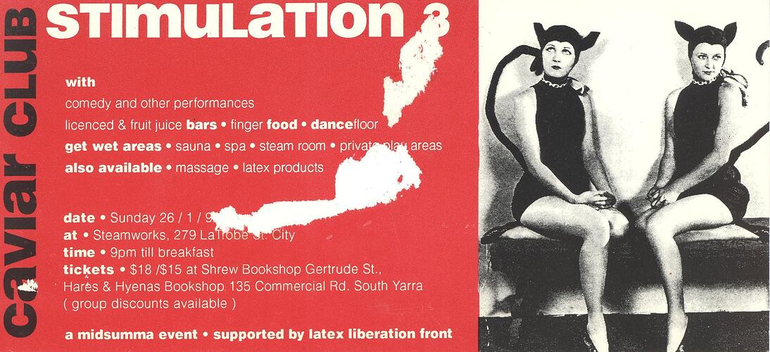 Leaflet - Stimulation 3, Midsumma Festival, Melbourne, circa 1991-1992