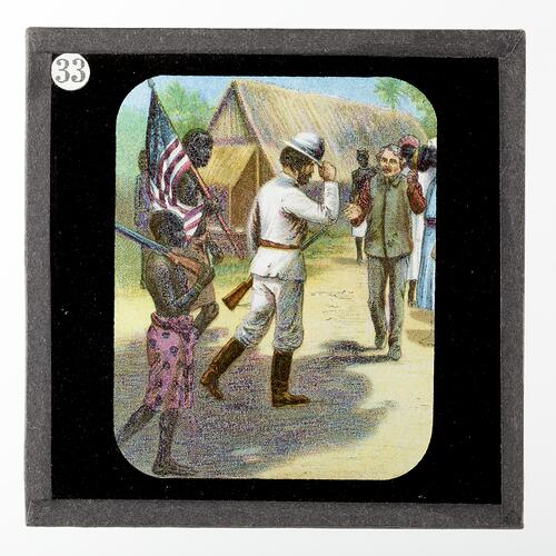 Lantern Slide - Livingstone & Stanley Meet, Life & Work of Dr David Livingstone, circa 1900