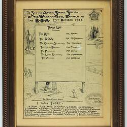 Souvenir Toast List - Second Annual Smoke Social, B.O.A. Warrnambool Branch, Framed, 25 Oct 1923