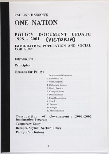 Front page of a printed policy document.