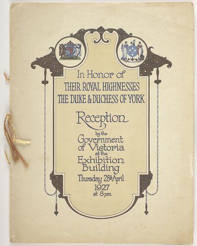 Musical Programme - Reception for the Duke & Duchess of York, 1927