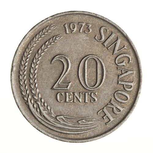 Coin - 20 Cents, Singapore, 1973