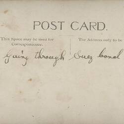 Postcard - 'Going Through Suez Canal', World War I, 1914-1918