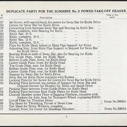 Parts List - H.V. McKay Massey Harris, 'Sunshine No.2 Power-Take-Off Header', 1941