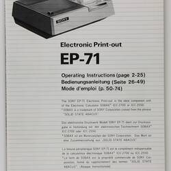 Instruction Booklet - Sony Corporation, 'Electronic Print-out EP-71, Operating Instructions', circa 1977