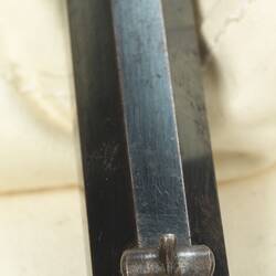 Detail of barrel of Adams Dragoon Percussion Revolver.