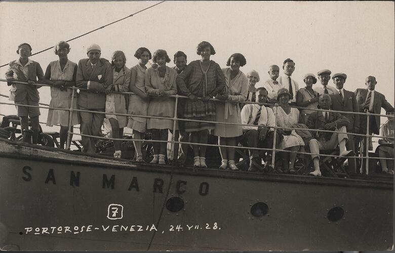 Photograph - Leo & Hilda Sterne among Group of People on the MS San Marco, Italy, 24 Nov 1928