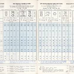 Travel information booklet with fares and options.