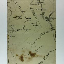 Single page with map printed in black, dark stain in bottom-centre.