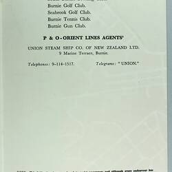 Brochure - 'P&O Orient Lines, Burnie', England, October 1961