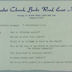 Leaflet - Mary Ward, Methodist Church East Malvern, circa 1960s