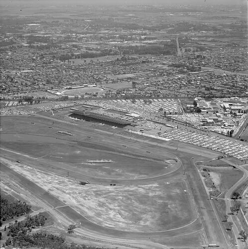 Negative - Aerial View of Sandown Racecourse & Surrounding Suburb, Springvale, Victoria, 27 Dec 1969